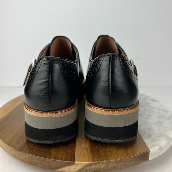 EUC Halogen Black Leather Cap Toe Platform Monk Strap Oxford Shoes Size 8.5 - Picture 6 of 10